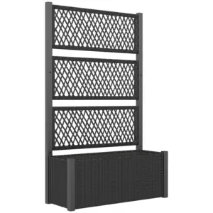 Best Garden Planter Box with Trellis, Liner for Climbing Plants, Vegetables, Flowers, 90 x 35 x 148 cm, Charcoal Grey