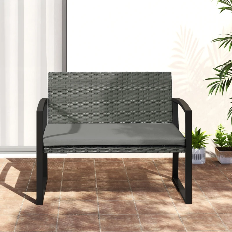 Best Two-Seater Rattan Garden Bench - Grey/Black - Image 8
