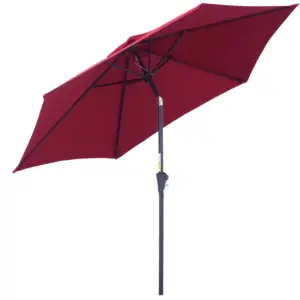 Best 2.6M Garden Parasol Umbrella with Tilt and Crank, Outdoor Sun Parasol Sunshade Shelter with Aluminium Frame, Wine Red