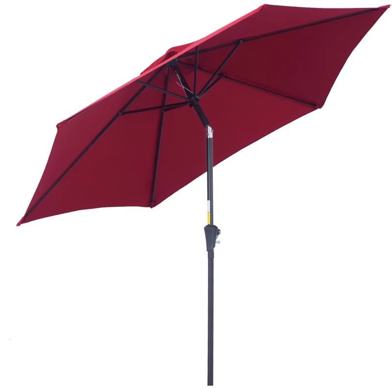 Best 2.6M Garden Parasol Umbrella with Tilt and Crank, Outdoor Sun Parasol Sunshade Shelter with Aluminium Frame, Wine Red