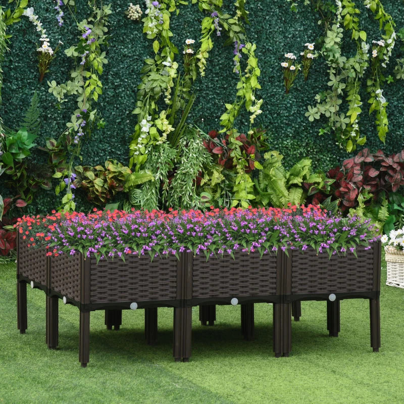 Best Set of 6 26L Garden Raised Bed Elevated Patio Flower Plant Planter Box PP Vegetables Planting Container, Brown - Image 2