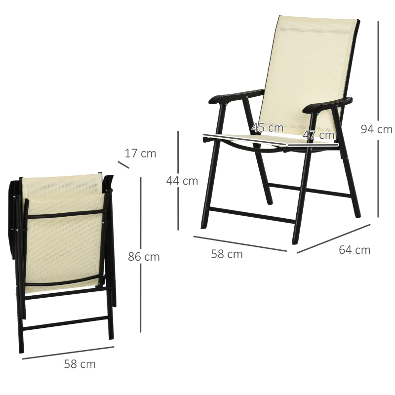 Best Set of 6 Folding Garden Chairs, Metal Frame Garden Chairs Outdoor Patio Park Dining Seat with Breathable Mesh Seat, Beige - Image 3
