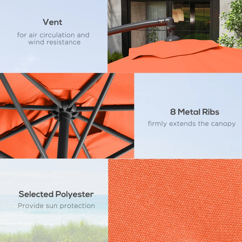 Best 3(m) Overhanging Parasol, with Base - Orange - Image 6