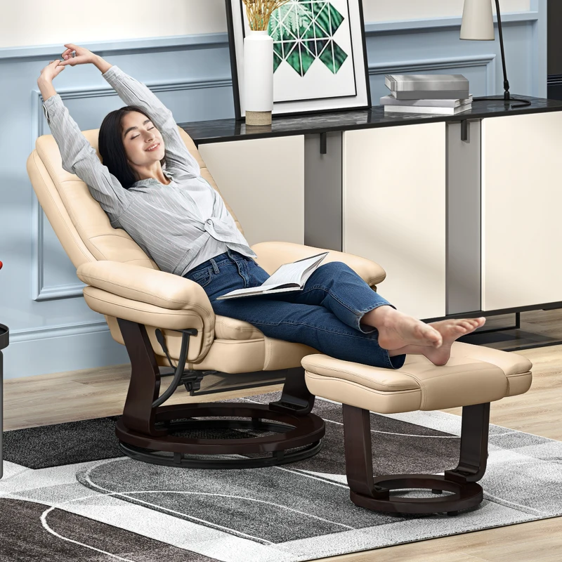Best Faux Leather 135° Reclining Chair and Footstool - Beige - Image 2
