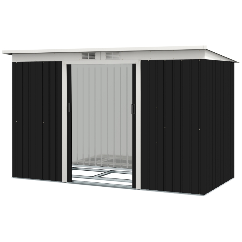 Best 9ft x 4ft Metal Garden Shed, Outdoor Tool House with Foundation Kit, Ventilations and Double Doors, Dark Grey - Image 11