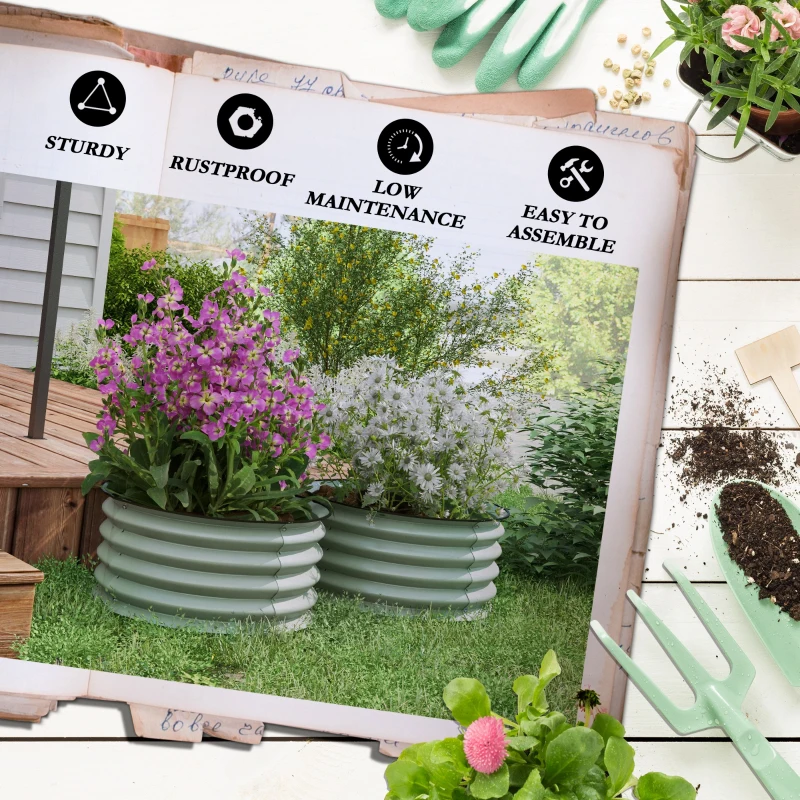 Best Set of 2 Raised Garden Bed, Metal Planter Box with Safety Edging, Easy-to-assemble Stock Tank, Green - Image 7