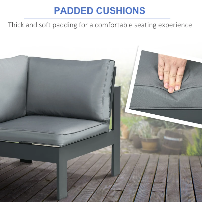 Best 6-Piece Aluminium Garden Furniture Set with Fire Pit Table, Outdoor Dining Sofa Set with Cushions, Loveseats and Footstools, Sectional Corner Conservatory Furniture for Patio, Grey - Image 6