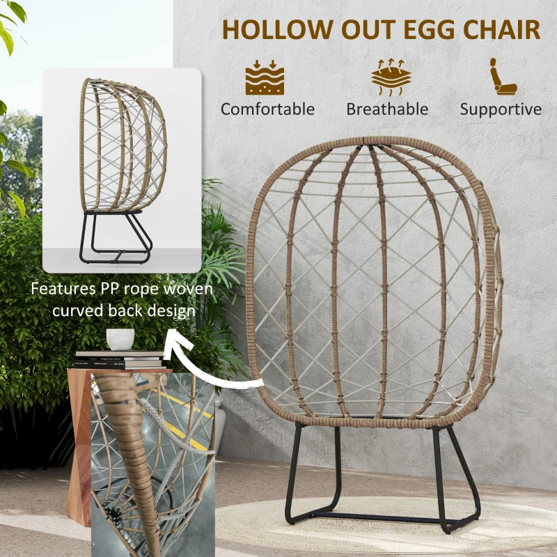 Best Rattan Egg Chair Outdoor Indoor Wicker Chair with Thickened Cushion and Headrest, Standing Garden Egg Chair with Cup Holder, Metal Frame for Patio, Balcony, Brown - Image 5
