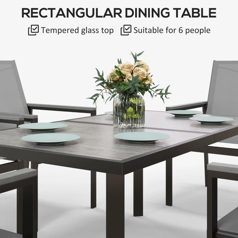 Best Seven-Piece Metal Dining Set, with Glass-Top Table - Grey - Image 5