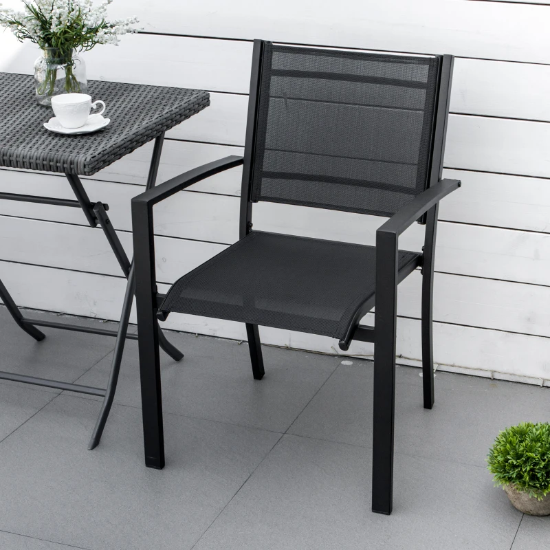 Best Set of 2 Outdoor Garden Chairs with Steel Frame Texteline Seats for Dining Patio Balcony Black - Image 8