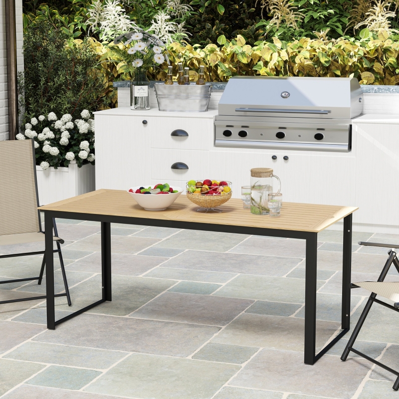 Best Garden Table for 6 People, 175 x 78 x 75 cm Rectangle Outdoor Dining Table with Slatted Top, Metal Frame, for Balcony, Deck, Teak - Image 10