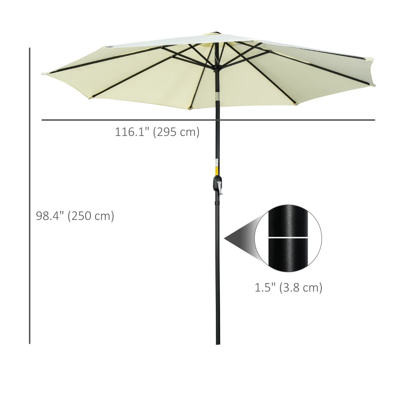 Best 3(m) Tilting Parasol Garden Umbrellas, Outdoor Sun Shade with 8 Ribs, Tilt and Crank Handle for Balcony, Bench, Garden, Beige - Image 3