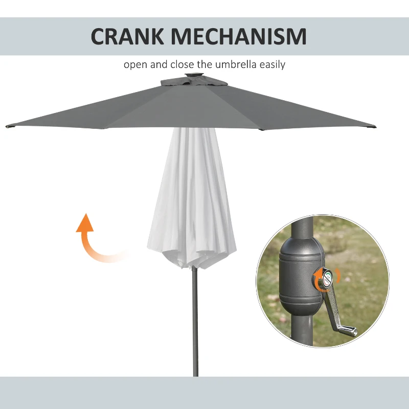 Best 2.7m Patio Garden Umbrella Outdoor Parasol with Tilt Crank and 24 LEDs Lights (Grey) - Image 7