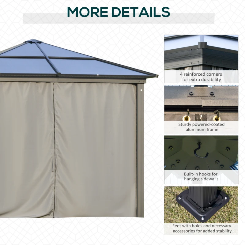 Best 3 x 3(m) Hardtop Gazebo Canopy with Polycarbonate Roof, Aluminium Frame, Permanent Pavilion Garden Gazebo with Netting and Curtains for Patio, Deck, Dark Grey - Image 6