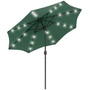 Best 2.7m Patio Garden Umbrella Outdoor Parasol with Tilt Crank and 24 LEDs Lights (Green)