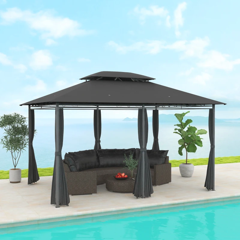 Best 3 x 4m Steel Gazebo, with Curtains - Black - Image 2