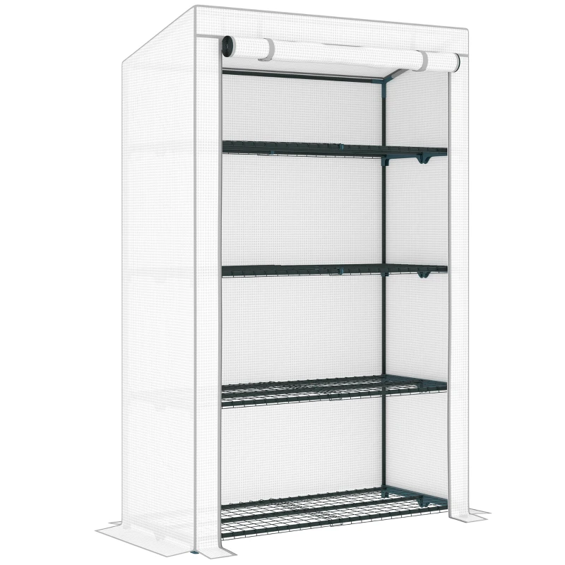 Best 4 Tier Lean-to Mini Greenhouse with Reinforced PE Cover, Portable Small Greenhouse with Roll-Up Door, Grey Hemmed Edging, 110 x 50 x 171cm, Grey