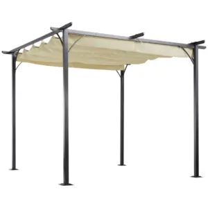 Best 3 x 3(m) Metal Pergola with Retractable Roof, Garden Gazebo Metal Pergola Canopy. Outdoor Sun Shade Shelter for Party BBQ, Beige