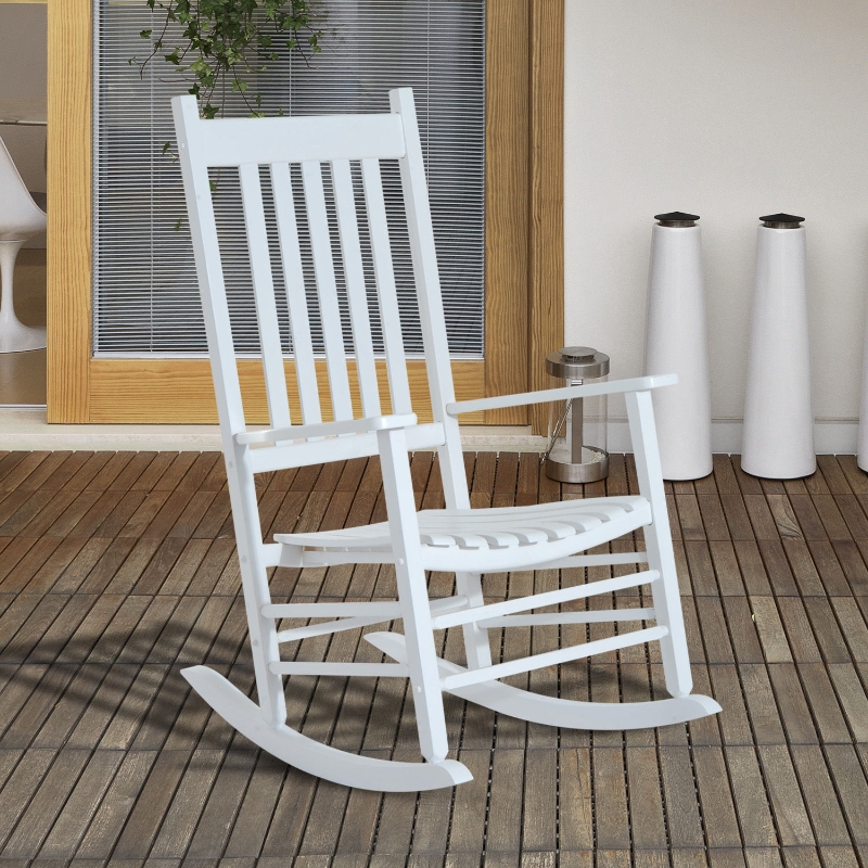 Best Outdoor Porch Rocking Chair Armchair Wooden Patio Rocker Balcony Deck Garden Seat White - Image 10