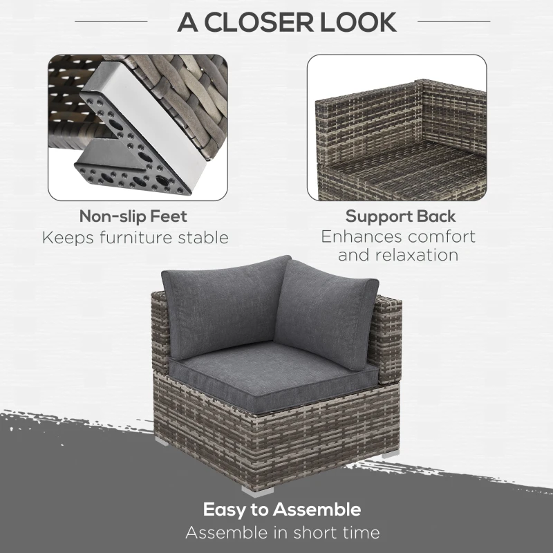 Best Outdoor PE Rattan Corner Sofa, Garden Wicker Furniture Single Sofa Chair w/ Cushions, Deep Grey - Image 6