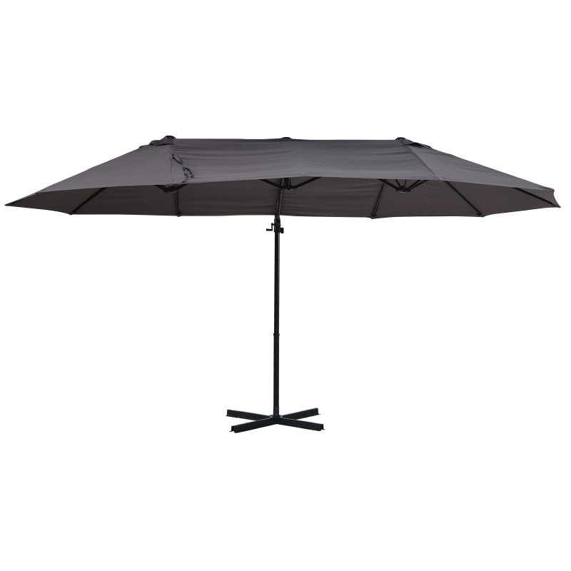 Best Double Canopy Offset Parasol Umbrella Garden Shade w/ Steel Pole 12 Ribs Grey - Image 10