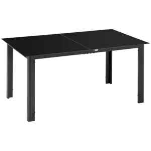 Best Outdoor Dining Table for 6, Aluminium Rectangular Garden Table with Tempered Glass Tabletop for Yard, Patio, Black