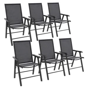 Best Set of 6 Folding Garden Chairs, Metal Frame Garden Chairs Outdoor Patio Park Dining Seat with Breathable Mesh Seat, Dark Grey