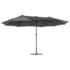 Best 4.6M Sun Umbrella Canopy Double-sided Crank Sun Shade w/ Cross Base Grey