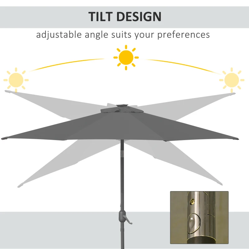 Best 2.7m Patio Garden Umbrella Outdoor Parasol with Tilt Crank and 24 LEDs Lights (Grey) - Image 5