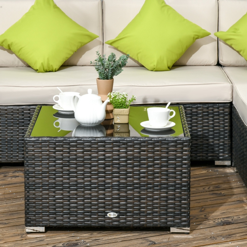 Best 7-Seater PE Rattan Corner Sofa Set, Garden Furniture Set, Patio Wicker Sofa Seater w/ Cushion, Washable Cushion Cover & Tempered Glass Table, Brown - Image 9