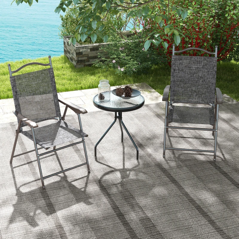Best Set of Two Folding Garden Chairs, with Fabric Mesh Seats - Grey - Image 7