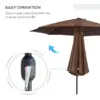Best 3(m) Tilting Parasol Garden Umbrellas, Outdoor Sun Shade with 8 Ribs, Tilt and Crank Handle for Balcony, Bench, Garden, Coffee - Image 5