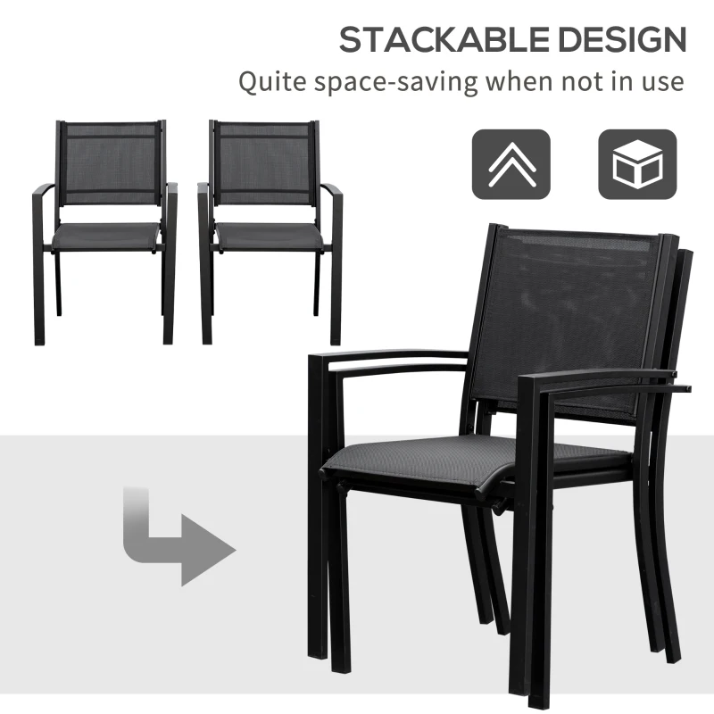 Best Set of 2 Outdoor Garden Chairs with Steel Frame Texteline Seats for Dining Patio Balcony Black - Image 4