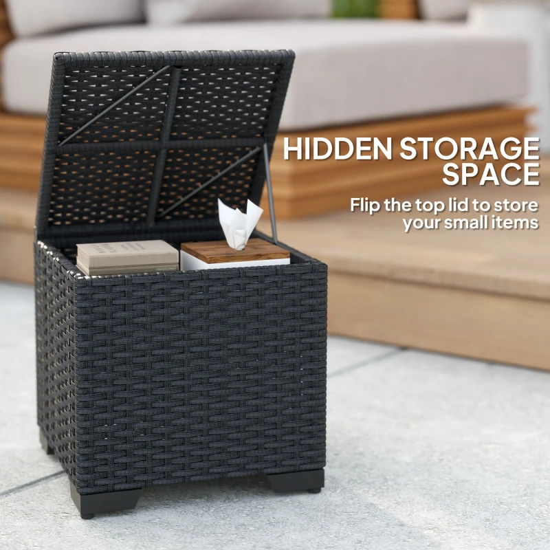 Best Set of 2 Rattan Storage Ottoman, Outdoor Footstool with Removable Cushions, Garden Storage Seat for Balcony, Poolside, Living Room, Cream - Image 4