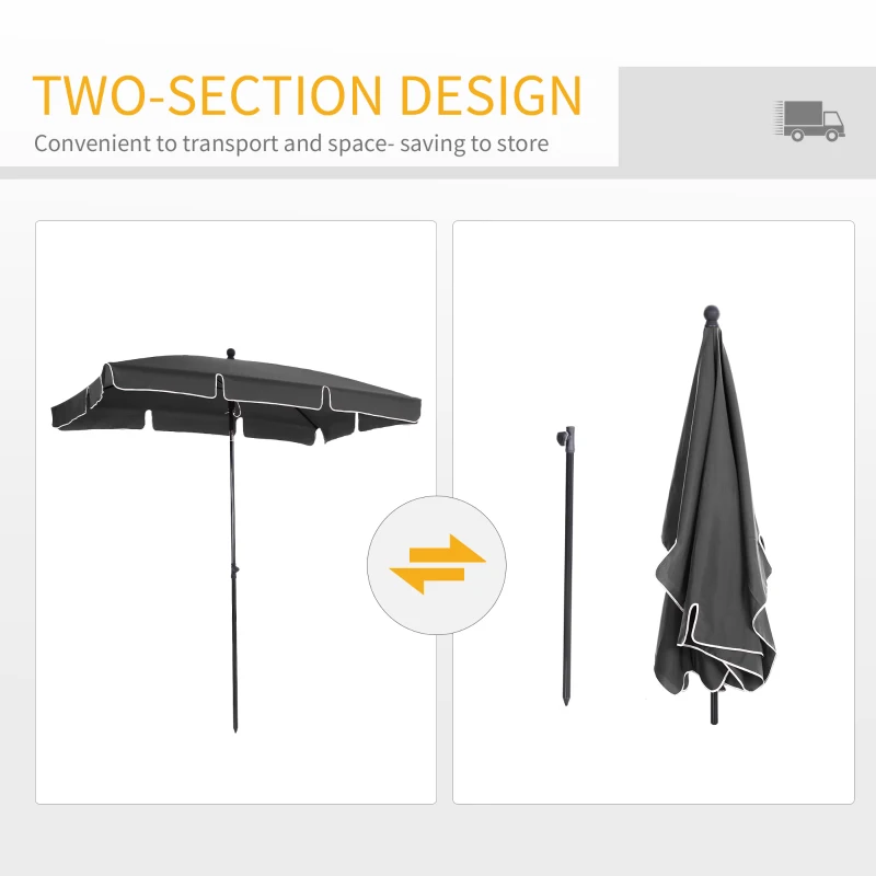 Best Garden Parasol Umbrella, Outdoor Market Table Umbrella with Ruffles & Aluminium Pole, Rectangular Tilting Parasol Sun Shade Canopy, 2 x 1.3m, Grey - Image 5