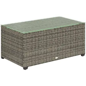 Best 90 x 50cm Glass-Top Rattan Side Table - Dark Grey