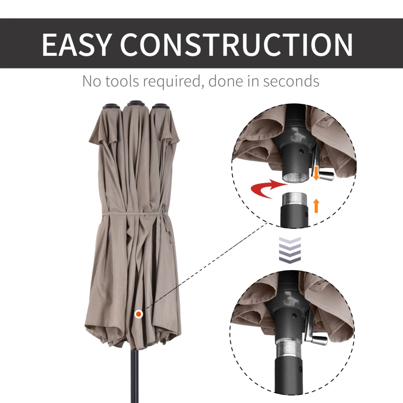 Best 4.6m Garden Parasol Double-Sided Sun Umbrella Patio Market Shelter Canopy Shade with Weight Base, Tan - Image 6