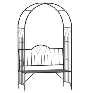 Best Garden Metal Arch Bench Outdoor Patio Rose Trellis Arbour Pergola for Climbing Plant Antique Style 2-Seater Chair, Black