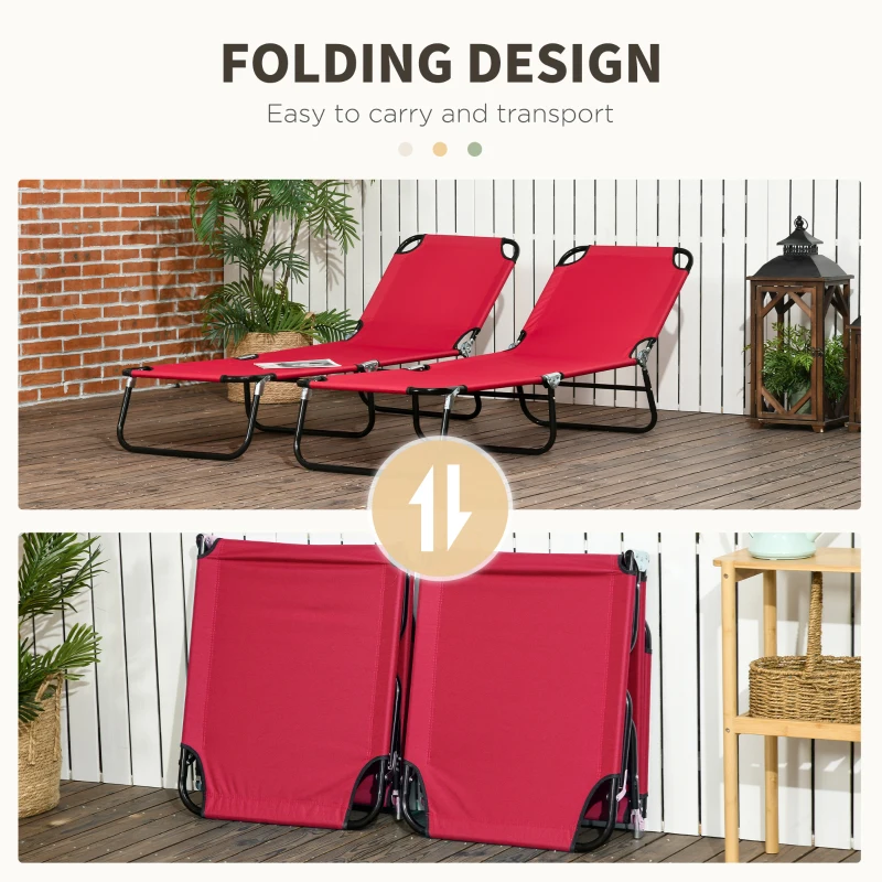 Best Folding Sun Loungers Set of 2, Outdoor Day Bed with 5-Position Adjustable Backrest, Portable Recliner Garden Chairs with Breathable Mesh for Beach, Patio, Wine Red - Image 5