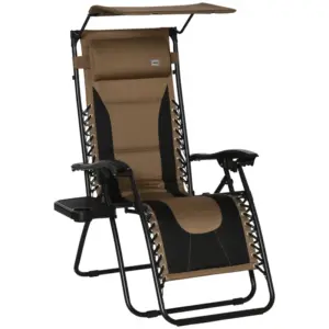 Best Zero Gravity Lounger Chair, Folding Reclining Patio Chair with Shade Cover, Padded Seat, Cup Holder, Soft Cushion and Headrest for Poolside, Camping, Coffee