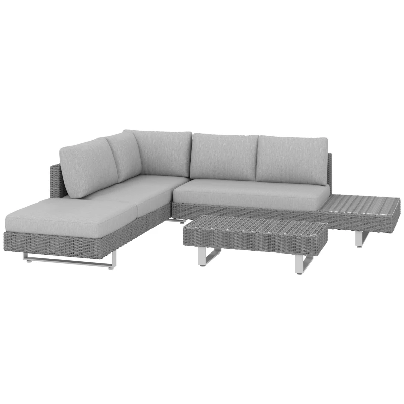 Best 5-Seater Rattan Wicker Sofa Set Furniture Patio Tea Table Set with Cushions, Light Grey