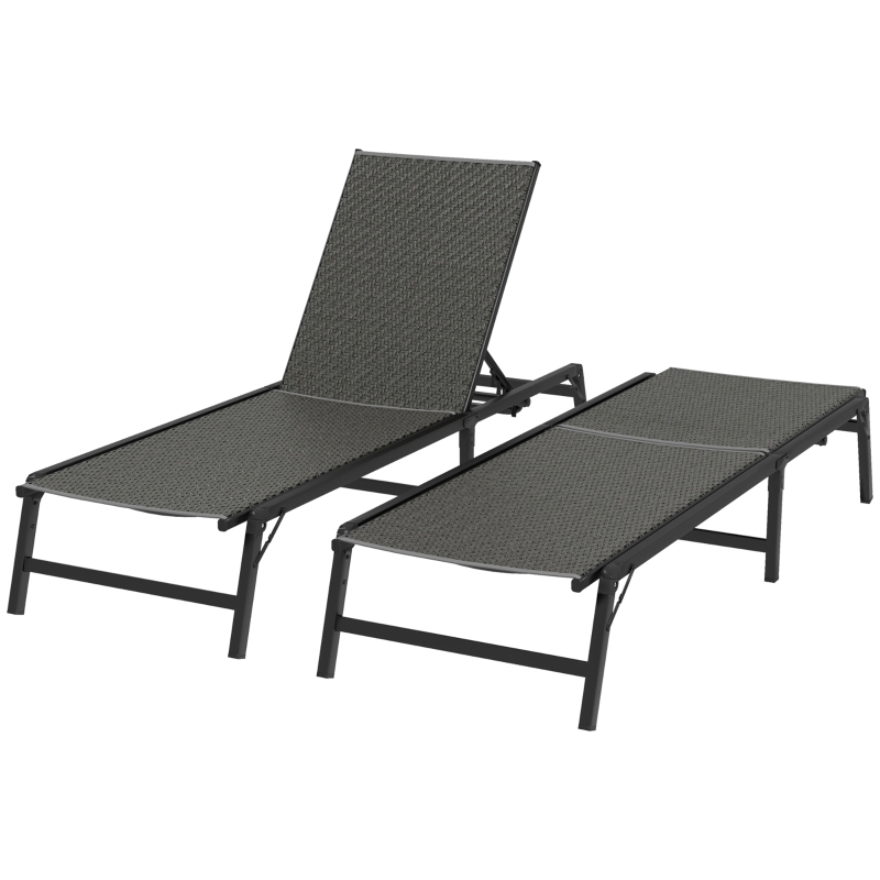 Best Foldable Outdoor PE Rattan Sun Lounger Set of 2, Patio Wicker Recliners Lounge Chair w/ 5-Level Adjustable Backrest, for Poolside, Garden, Grey - Image 11