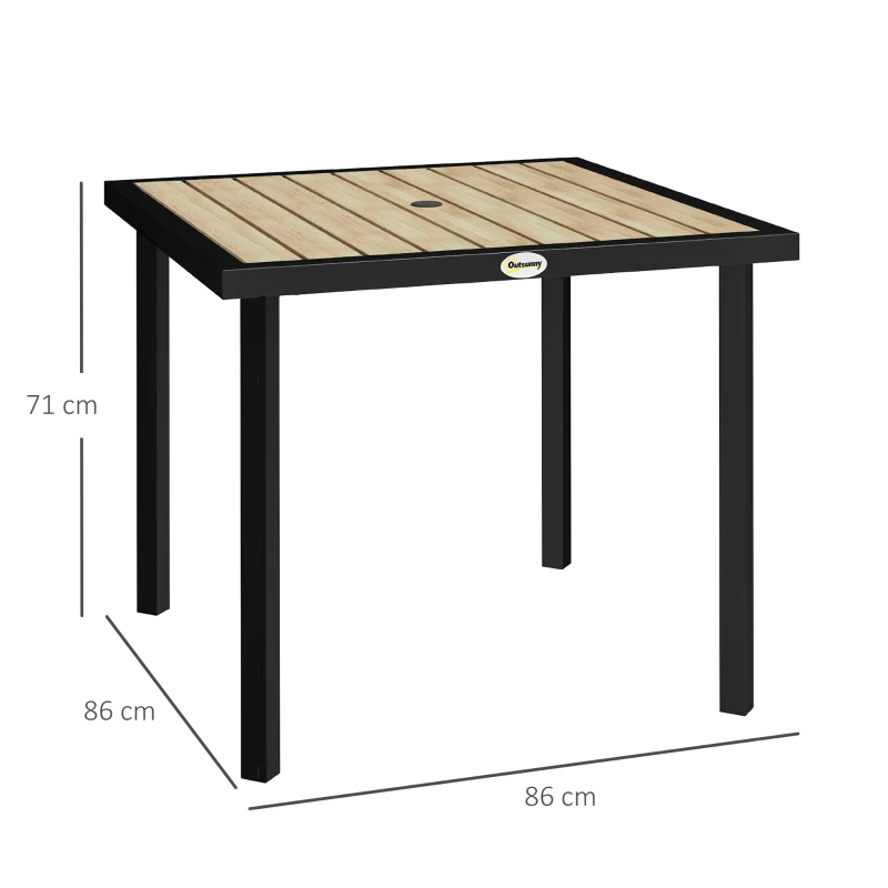 Best Square Garden Dining Table with 5.4cm Parasol Hole, Slatted Top, Metal Frame, 86 x 86 x 71cm, Brown - Image 3