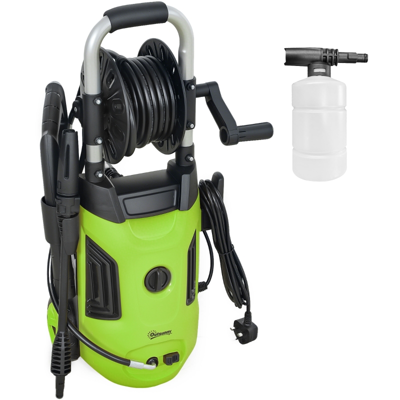 Best 1800W High Pressure Washer, 150 Bar Pressure, 420 L/h Flow, Portable Power Washer Jet Wash Cleaner with Adjustable Nozzle, 6M Hose, Hose Reel, Steel Handle for Home Patio Car Driveway, Green - Image 10