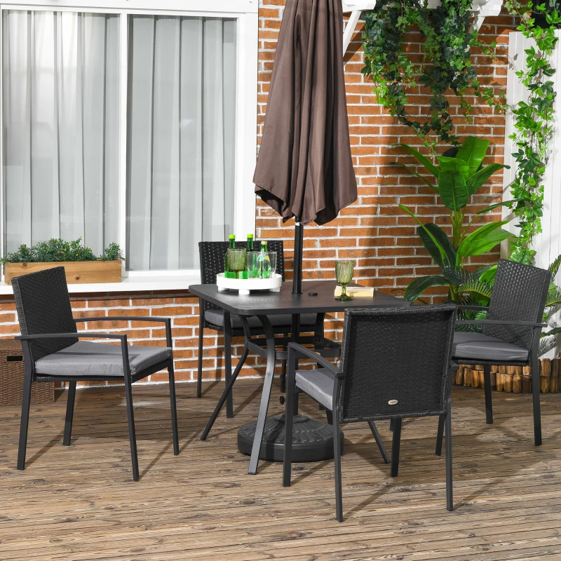 Best Five-Piece Garden Dining Set, with Rattan Seat Chairs and Cushions - Black - Image 2