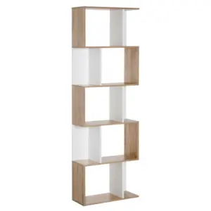 Best Bookcase, S-Shaped Wooden Bookshelf, 5/6 Tiers Freestanding Storage Shelf, Home Office Decorative Display Stand Rack, Oak and White, 24D x 60W x 184.5H