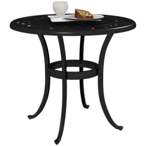 Best 60cm Round Garden Table, Outdoor Hollow Top Design Side Table with Cast Aluminium Frame for Patio, Garden, Balcony, Black
