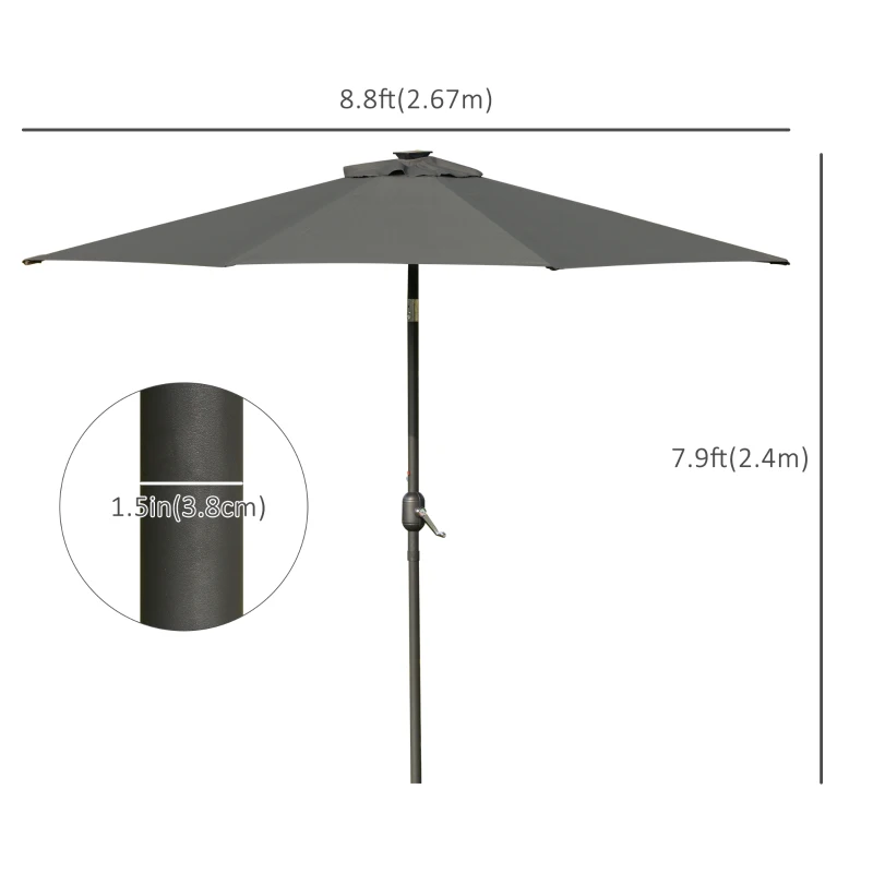 Best 2.7m Patio Garden Umbrella Outdoor Parasol with Tilt Crank and 24 LEDs Lights (Grey) - Image 3