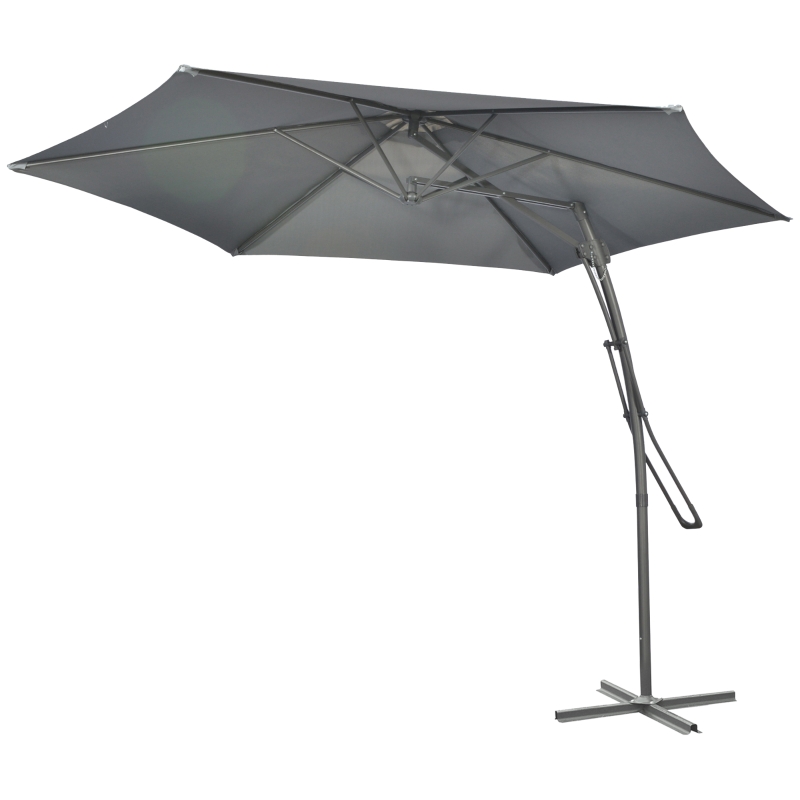 Best 3m Cantilever Parasol with Easy Lever, Patio Umbrella with Crank Handle, Cross Base and 6 Metal Ribs, Outdoor Sun Shades for Garden, Grey - Image 11