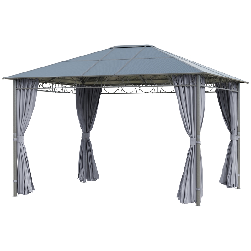 Best 3 x 3.6m Hardtop Gazebo Canopy with Polycarbonate Roof, Permanent Pavilion Garden Gazebo with Curtains for Patio, Deck, Grey - Image 12